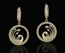 peacock earrings gems circle 3d printable stl jewelry earring gold silver platinum jewel brilliant gem sterling fashion women bird 3d print model - Mito3D