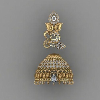 pavone indiano tradizionale orecchino 3d Stampa modello gioiello gioielleria diamante stampabile argento orecchini oro brillante platino nozze moda design 3d print model - Mito3D