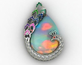 paon pendentif bijoux or diamant imprimable printready gemme animaux mode pendentifs 3d print model - Mito3D