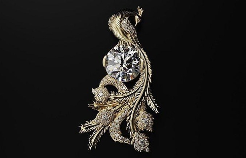 paon pendentif rendre bague Collier or bijoux 3dmodel gemme imprimable argent rhinocéros diamant boucles d'oreilles unique luxe femelle femmes colliers 3d print model - Mito3D
