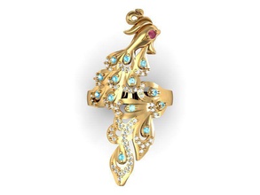 pavone anello donna gioielli diamante animale anelli 3d print model - Mito3D