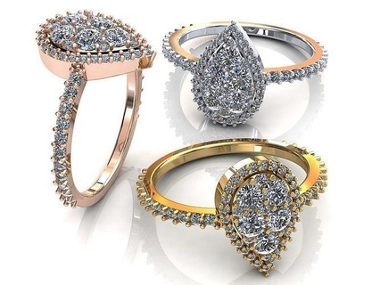 pear drop ring pave jewelry rings gold diamond jewellery engagement wedding jewel gem fashion beauty engagem platinum brilliant 3d print model - Mito3D