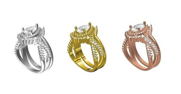 pear shape halo solitaire ring band diamond engagement wedding printable jewellery gems gold silver 3d cad design costumize jewelry rings 3d print model - Mito3D