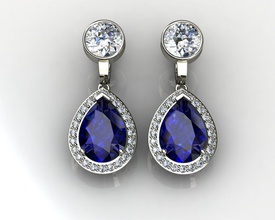 birnenförmigen, blauen Saphir-Diamant-Ohrringe Schmuck gold diamond weiß Silber Ohrringe Saphir genial 3d print model - Mito3D