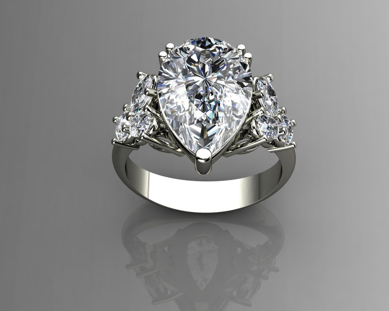 birne geformt diamant ring hochzeit engagement schmuck gold platin brillante ringe finger prototyp entwickeln mode sterling brillant 3D print model - Mito3D