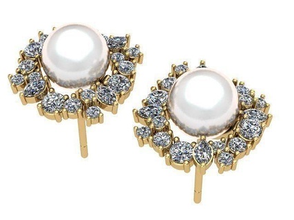 Perle Diamanten golden Ohrringe Diamanten golden Silber Schmuck Ohrringe Perlen 3d print model - Mito3D