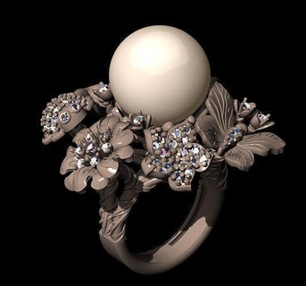 pearl flower ring jewelry precious gem platinum beautiful gold jewel brilliant printable diamond silver luxury fashion beauty brillant rhino art female rings 3d print model - Mito3D