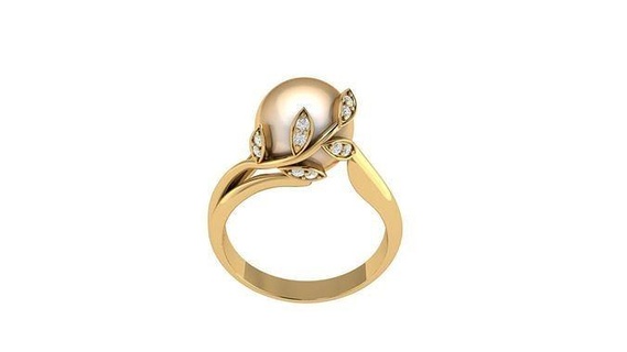 Perle Blatt Ring Natur Gold Schmuck druckbar Diamant Ringe 3d print model - Mito3D