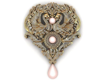 perle paon Collier bijoux or pendentif argent diamant imprimable pendentifs bijou engagement mode mariage conception luxe Punasaraj colliers poire gemme 3d print model - Mito3D