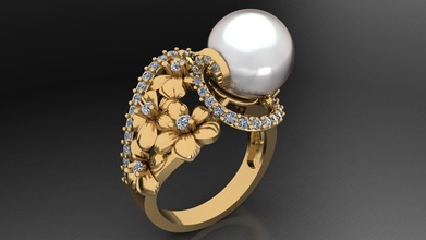 pérola anel pérolas ouro prata gema diamante jóia amarelo joalheria mulheres feminino moda imprimível diamantes Branco Princesa brilhante 3d print model - Mito3D