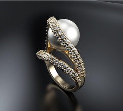 pearl ring 58 diamond jewelry gold silver printable jewel jewellery wedding engagement gem sterling fashion rings 3d print model - Mito3D