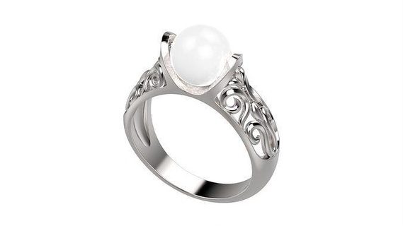 pearl ring size gem platinum silver diamond printable jewelry gold rings 3d print model - Mito3D