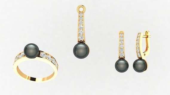 perle ensemble diamants bague gemme diamant Collier mode platine bijoux anneaux 3d print model - Mito3D