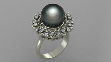 pearl women ring wedding engagement promise brilliant marriage silver fashion beauty diamond jewelry flower semi mount 3d rhino gift zee gold rings 3d print model - Mito3D