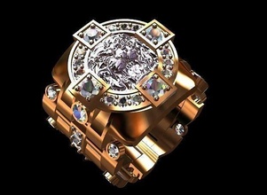pechatka gold ring diamonds zoloto serebr lev fashion 3d print model - Mito3D