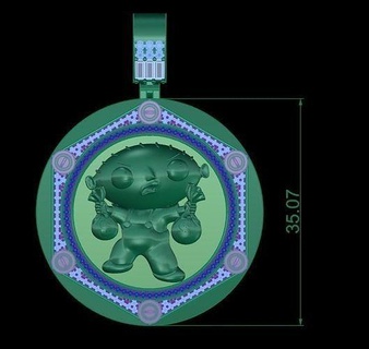 pédants stewie famille gars bijoux or diamant sivel bague pendentifs 3d print model - Mito3D
