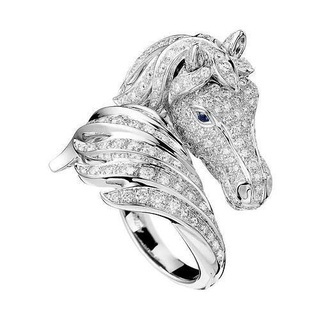 pegase horse ring diamonds gold jewelry jewellery diamond rings horsering silver printable platinum 3d print model - Mito3D