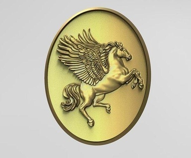 pegasus horse winged oval medal pendant border fantastic caballo gold silver relief animal fly wings alas jewelry pendants 3d print model - Mito3D