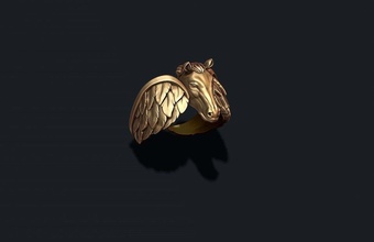 pegasus ring gold head jewellery jewelry nature pendant silver woman pegas unicorn galloping mythological winged stallion angel flying fantasy wings hors horse rings 3d print model - Mito3D