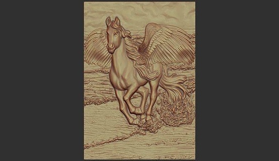 pegasus running beach horse animal wings runing bas relief stl model printable carving carved art sculptures 3d print model - Mito3D