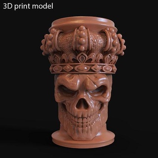 pen holder king skull crown vol1 biker gothic punk flower pot art fantasy ancient organic plaster clay utility box table house decor 3d print model - Mito3D
