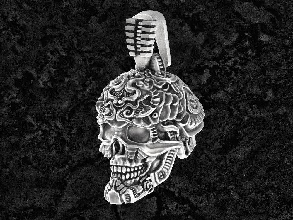 pendentif-perle-bio le crâne art bijoux imprimable pendentif talon biomécanique d'horreur tête mécanique pendentifs 3D print model - Mito3D