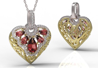 el colgante la joyería de oro diamante anillo ruby zafiro esmeralda día boda corazón colgantes 3d print model - Mito3D
