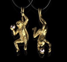 pendant two gold monkey pendants pearls a earrings jewelery zoo female necklace jewelry necklaces 3d print model - Mito3D