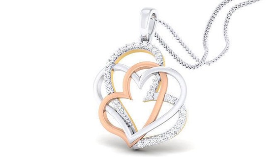 pingente 6142 pingentes joalheria imprimível jóias diamante colar prata ouro jóia platina branco Casamento noivado brilhante coração triplo 3d print model - Mito3D