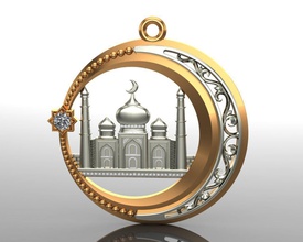 pendant 04 mosque jewelry printable necklace silver white gold diamond brilliant fashion beauty crescent moon pendants 3d print model - Mito3D