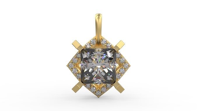 Anhänger 224 Gold Schmuck Silber druckbar Diamant Mode Hochzeit Halskette Liebe Quadrat Heiligenschein Luxus 3D print model - Mito3D
