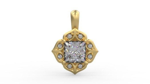 pendant 351 silver printable diamond woman fashion wedding saphire necklace love princess square halo vintage flower jewelry pendants 3d print model - Mito3D