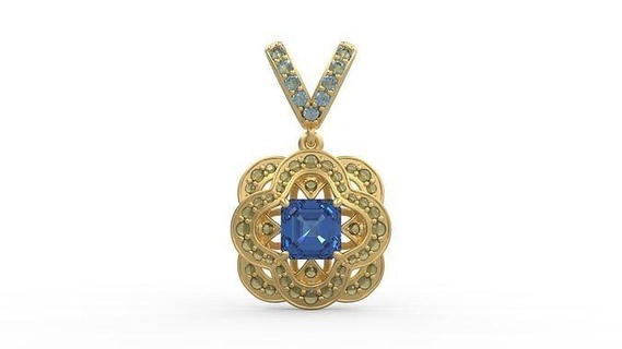 pendant 385 silver printable diamond woman fashion wedding saphire necklace love ornament vintage square emerald princess jewelry pendants 3d print model - Mito3D