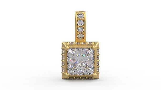 pendant 391 silver printable diamond woman fashion wedding saphire necklace love princess square halo luxury jewelry pendants 3D print model - Mito3D