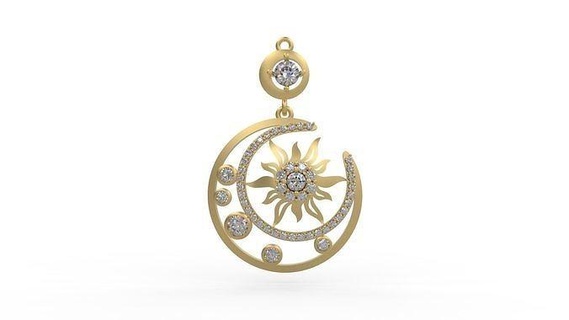 pendentif 488 argent imprimable diamant femme mode mariage saphir rubis Collier islamique lune étoile turc bijoux anneaux 3d print model - Mito3D