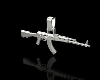 colgante pendiente ak 74 pistola ak47 oro imprimible joyería joya 3d modelo Ejército Kalashnikov arma militar diseño zbrush tendencia Moda flor colgantes 3d print model - Mito3D