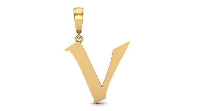 pendant alphabet letter 15 mm keter v jewel jewelry jewellery jewelery pendants gold silver printable apparel bail fashion beauty 3D print model - Mito3D