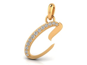 pendant alphabet letter c diamond jewelry engagement wedding stones gem brillant platinum gold silver cad white jewellery jewel ring luxury fashion pendent pendants 3d print model - Mito3D