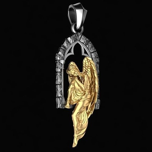 pendant angel in window jewelry jewellery fashion beauty printable gold silver cnc pendants 3D print model - Mito3D