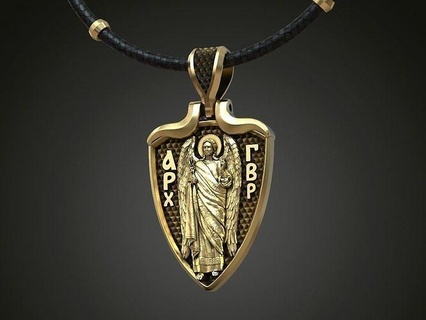 pendentif archange Gabriel bouclier orthodoxe Christian prière Saint christianisme cyrillique bijoux médaillon corde bibelot anneaux 3d print model - Mito3D