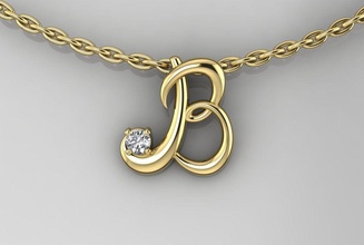 pendant b jewelry girl letter necklace jewellery diamond gold gem fashion beauty 3dprint new gift pendants 3d print model - Mito3D