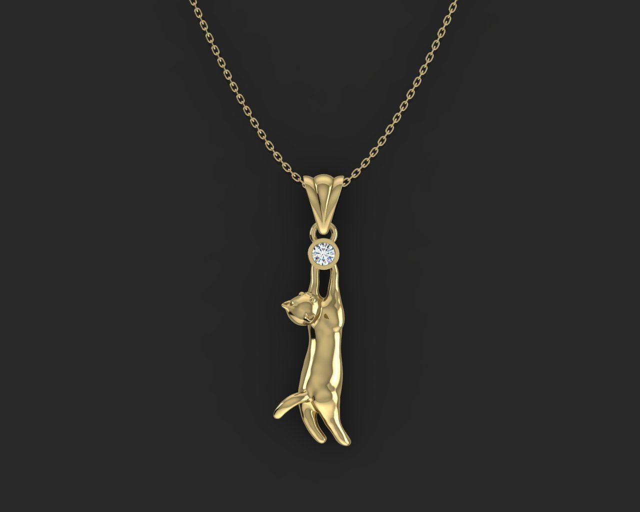 pendentif chat bijoux cat animal collier pendant qu' le diamant imprimable gem cad de la mode chaîne cintre en liberté sous caution or jaune facile lumière pendentifs 3D print model - Mito3D