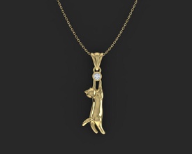 pendant cat jewelry animal necklace pendnat diamond printable gem cad fashion chain hanger bail yellow gold easy light pendants 3d print model - Mito3D