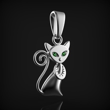 pendant cat emeralds jewelry emerald white gold pet pendants 3d print model - Mito3D