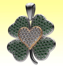 pendentif trèfle cœur l'amour cadeau engagement mariage or argent gemmes diamants chance poids léger irlandais chanceux imprimable forme lutin bijoux pendentifs 3d print model - Mito3D