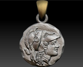 pendente moneta athena gioielleria oro argento scultura sterlina stampabile ciondoli 3d print model - Mito3D