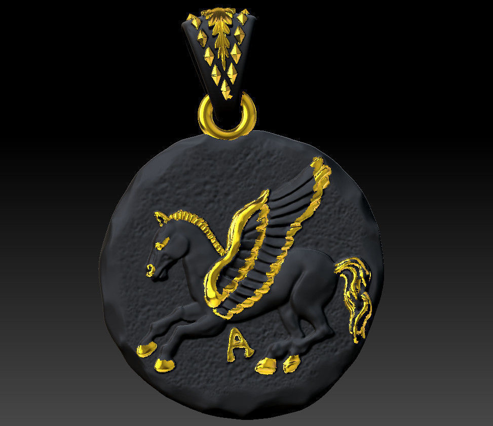 pendant coin pegasus silver printable gold jewelry platinum pendants 3D print model - Mito3D