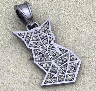 pendentif diamant chat art bijoux 3d conception argent abstrait symbole imprimable pendentifs 3d print model - Mito3D