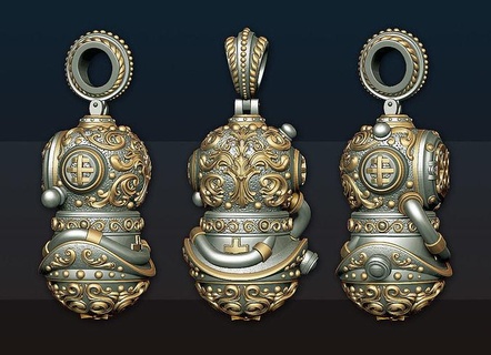 Anhänger Tauchen passen Steampunk Stil Gold Antiquität uralt retro Schmuck druckbar Halskette Silber Dampfpank Kunst 3d print model - Mito3D