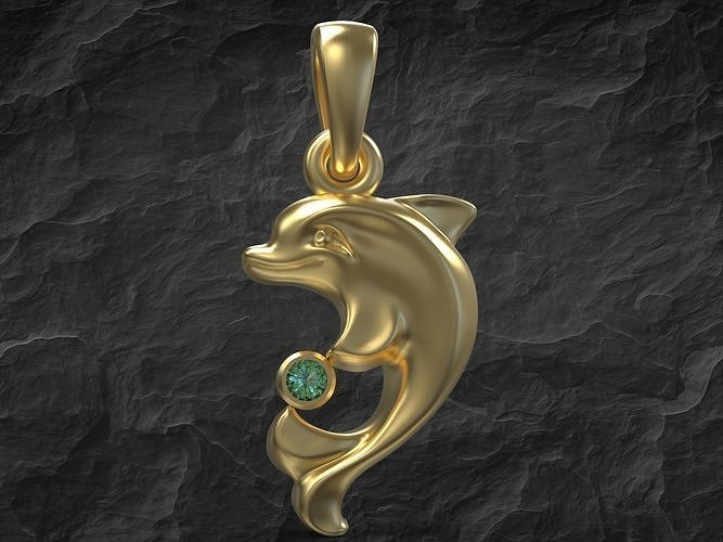 anhänger delfin halskette dolpnin kunst schmuck gold diamant delphin leber atelierleber luxus silber druckbar juwel brillant 3D print model - Mito3D